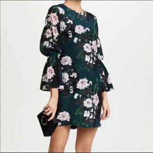Club Monaco Sanai Silk Floral Crew Neck Long Sleeve Shift Dress